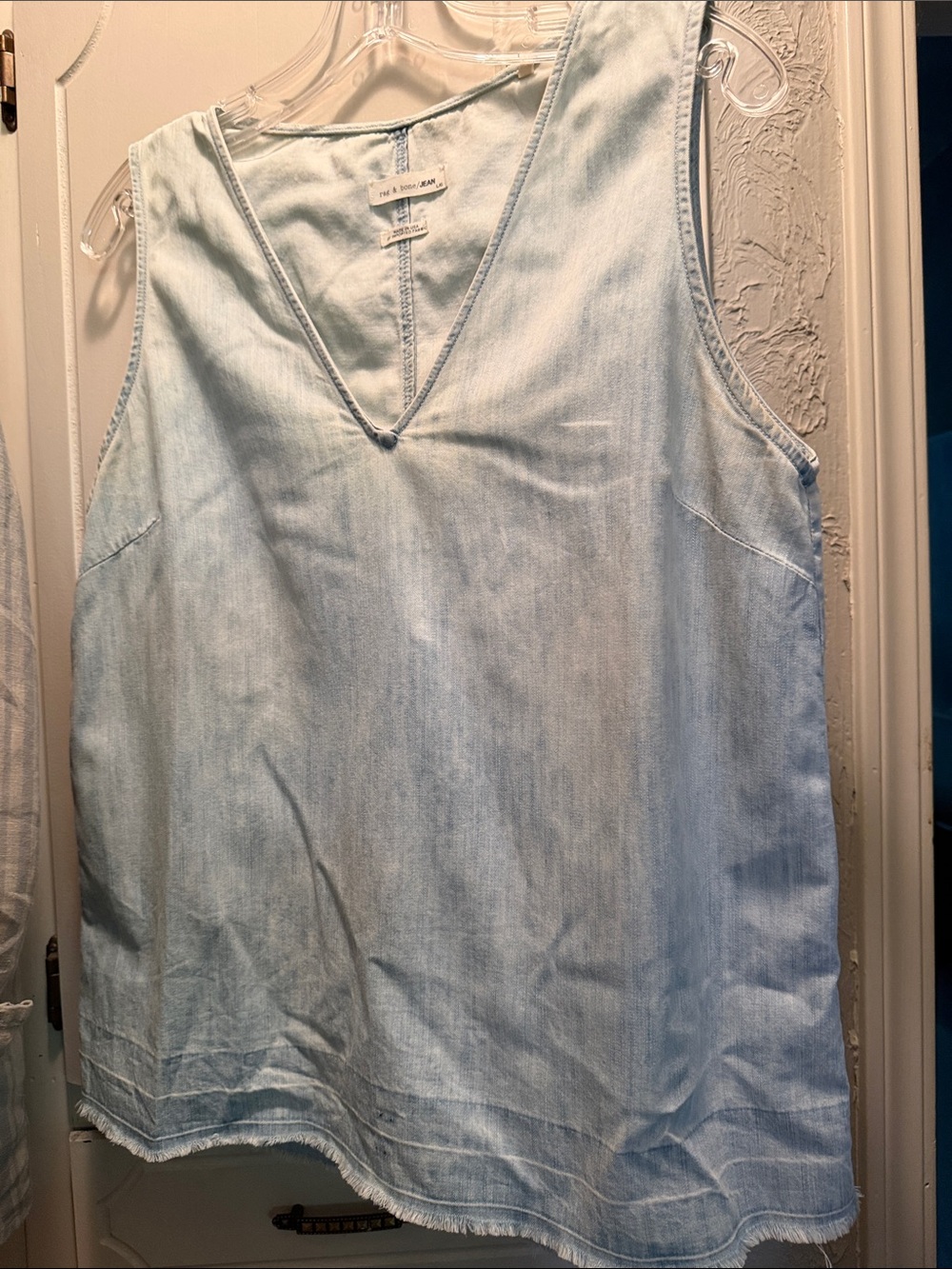 rag & bone Light Blue Denim V-Neck Sleeveless Tank